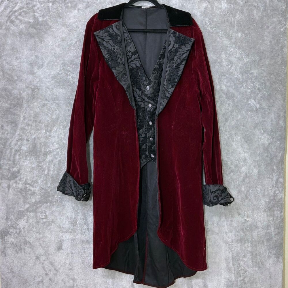 Spirit Men’s L Gothic Victorian Tailcoat Vampire Halloween Costume Burgundy *